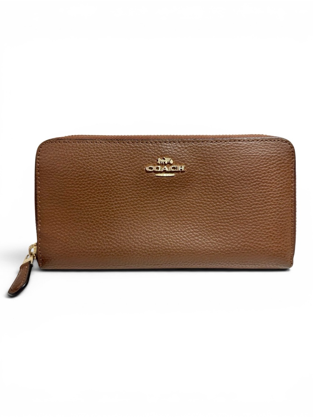 Coach F16612 Coffee Pebbled Brown Leather Zippy Continental Wallet